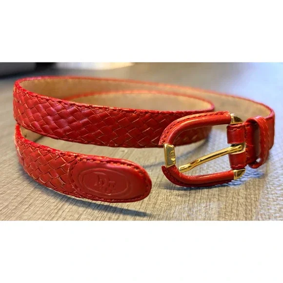 Christian Dior Red Woven Braided Leather Belt Medium Aniline Cowhide Vintage - Picture 4 of 10